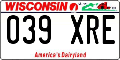 WI license plate 039XRE