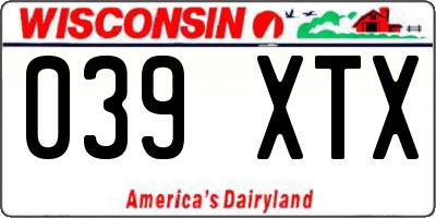 WI license plate 039XTX