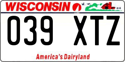 WI license plate 039XTZ