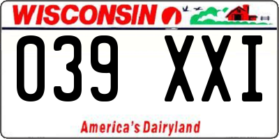 WI license plate 039XXI
