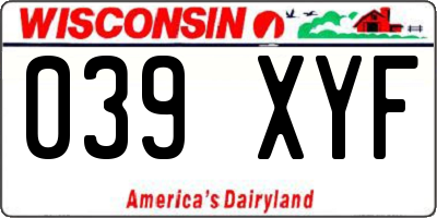 WI license plate 039XYF