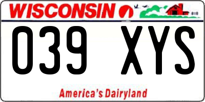 WI license plate 039XYS