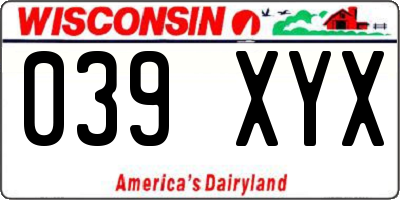 WI license plate 039XYX