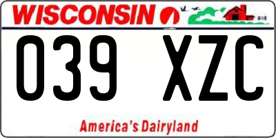 WI license plate 039XZC