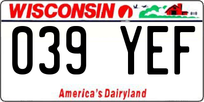 WI license plate 039YEF