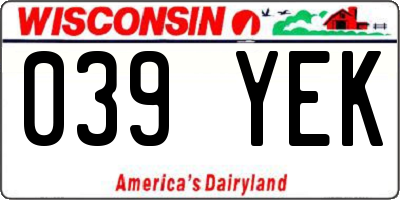 WI license plate 039YEK