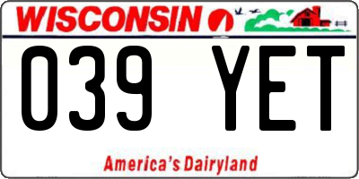 WI license plate 039YET