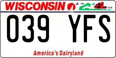 WI license plate 039YFS