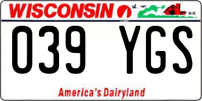 WI license plate 039YGS
