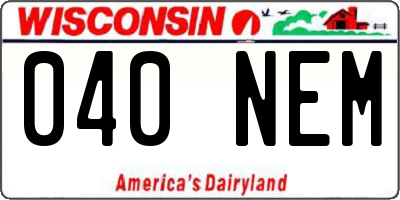 WI license plate 040NEM