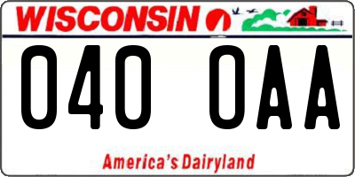 WI license plate 040OAA