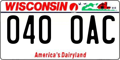 WI license plate 040OAC
