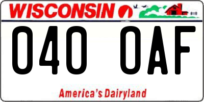 WI license plate 040OAF
