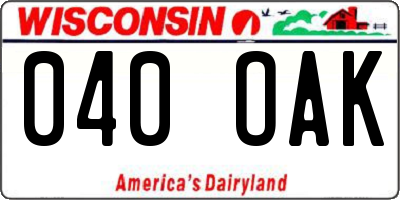 WI license plate 040OAK
