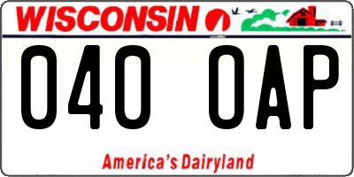 WI license plate 040OAP