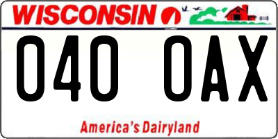 WI license plate 040OAX