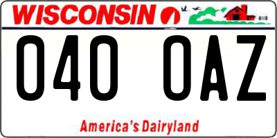 WI license plate 040OAZ