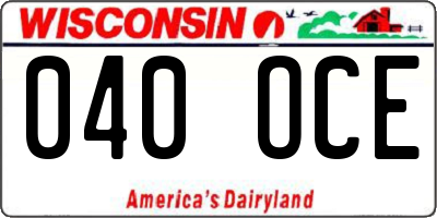 WI license plate 040OCE