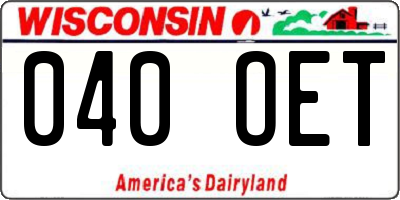 WI license plate 040OET