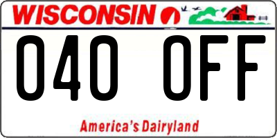 WI license plate 040OFF
