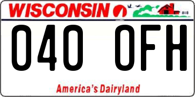 WI license plate 040OFH