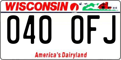WI license plate 040OFJ