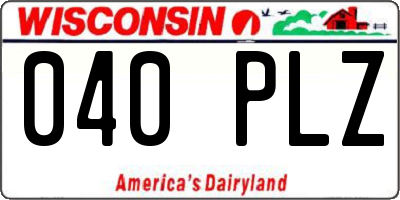 WI license plate 040PLZ