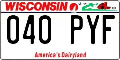WI license plate 040PYF