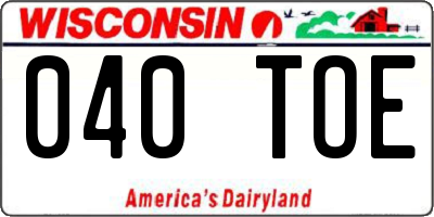 WI license plate 040TOE