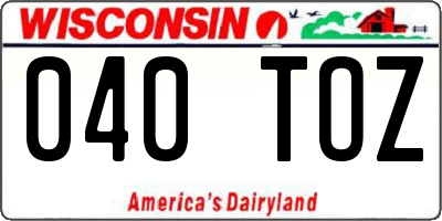 WI license plate 040TOZ