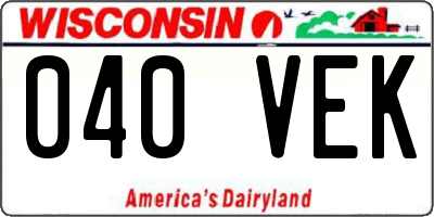 WI license plate 040VEK