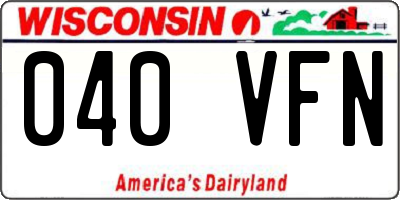 WI license plate 040VFN