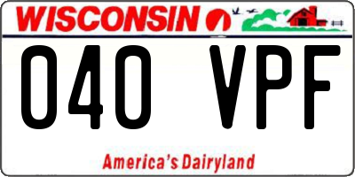 WI license plate 040VPF
