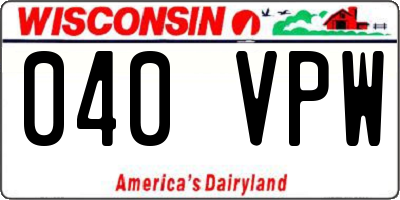 WI license plate 040VPW