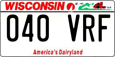 WI license plate 040VRF