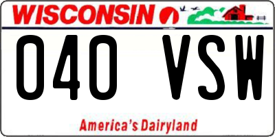 WI license plate 040VSW