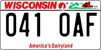 WI license plate 041OAF