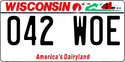 WI license plate 042WOE