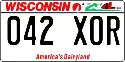 WI license plate 042XOR