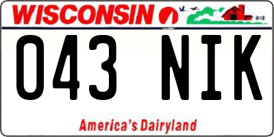 WI license plate 043NIK