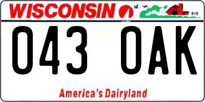 WI license plate 043OAK