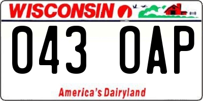WI license plate 043OAP