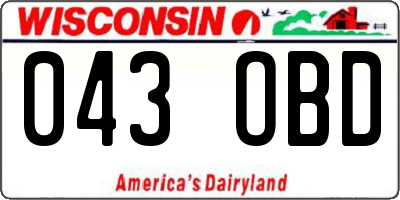 WI license plate 043OBD