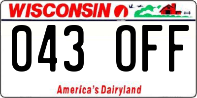 WI license plate 043OFF