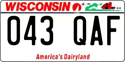 WI license plate 043QAF