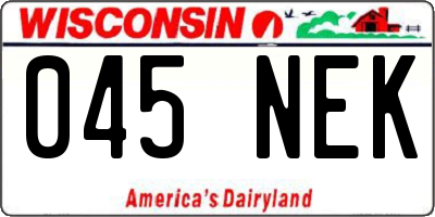 WI license plate 045NEK