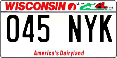 WI license plate 045NYK
