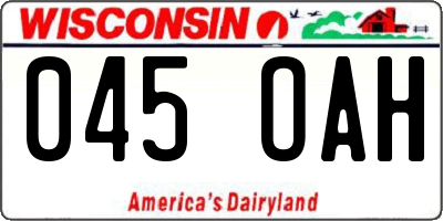 WI license plate 045OAH