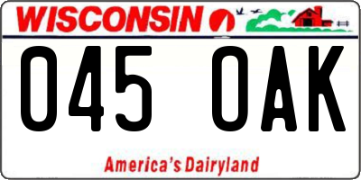 WI license plate 045OAK
