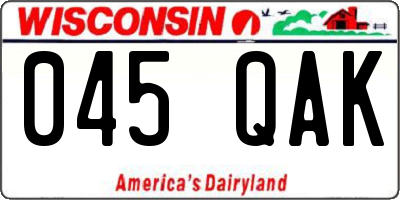 WI license plate 045QAK